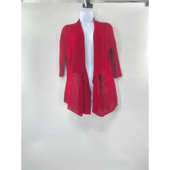 Eileen Fisher Red Silk Blend Knit Open Front Cardigan Sweater Size S - Picture 9 of 13